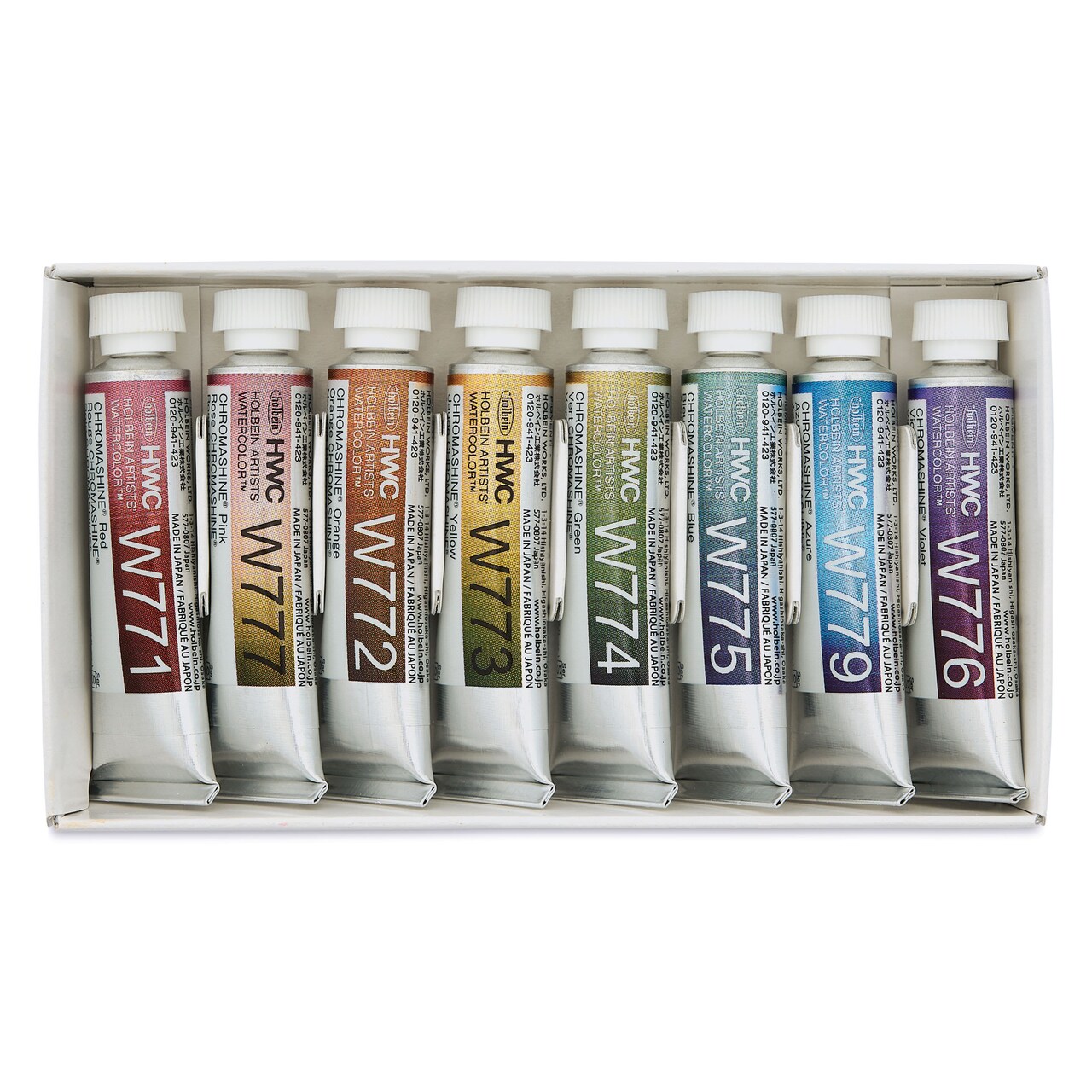 Holbein Artists' Watercolor - Set of 8, Chromashine Colors, 5 ml Tubes